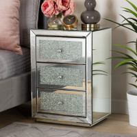 Baxton Studio RXF-2445-NS Talan Contemporary Glam and Luxe Mirrored 3-Drawer Nightstand
